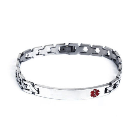 304 Edelstahl Armband Silberfarben Rot Caduceus medizinische Versorgung Symbol 21cm lang, 1 Strang