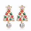 Bild von Ohrring Ohrstecker KC Vergoldet Weihnachten Weihnachtsbaum Bunt Strass 24mm x 12mm, 1 Paar