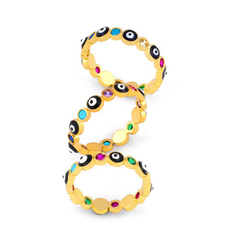 Brass Unadjustable Rings Enamel Evil Eye Multicolour Cubic Zirconia 17.3mm(US Size 7), 1 Piece