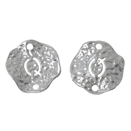 Zinc Based Alloy Hammered Connectors Findings Irregular Silver Tone Alphabet/Letter " Q " Carved Hollow 13mm(4/8") x 13mm(4/8"), 10 PCs
