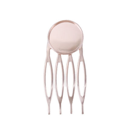 Copper & Iron Based Alloy Hair Clips Findings Round Light Rose Gold Cabochon Settings (Fits 20mm Dia.) 48mm x 22mm, 10 PCs