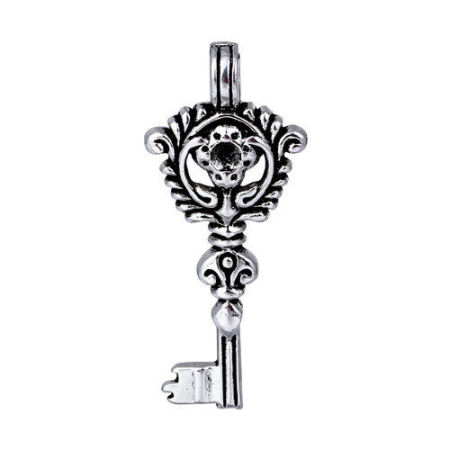 Zinc Based Alloy Pendants Key Antique Silver Color (Can Hold ss16 Pointed Back Rhinestone) Carved 46mm(1 6/8") x 20mm( 6/8"), 10 PCs