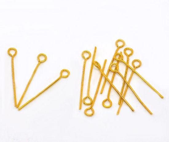 Picture of Alloy Eye Pins Gold Plated 20mm( 6/8") long, 0.7mm (21 gauge), 600 PCs