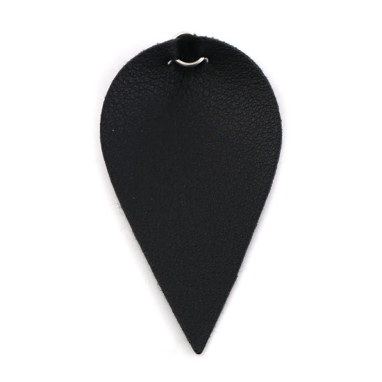 Immagine di PU Ciondoli Foglia Tono Argento Nero Con Anello 63mm x 33mm, 20 Pz