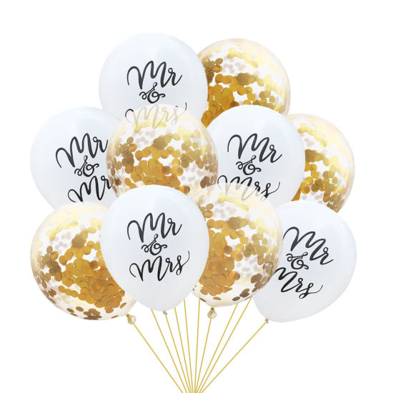 Image de Ballon Déco Soirée en Emulsion Blanc & Or Mots" MR & MRS " 1 Kit ( 2 Pcs/Kit)