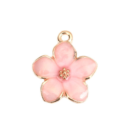 Zinc Based Alloy Charms Gold Plated Multicolor Pearlized Flower Enamel