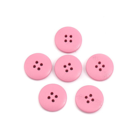 Immagine di Legno Bottone da Cucire Scrapbook Quattro Fori Tondo Rosa 20mm Dia, 50 Pz