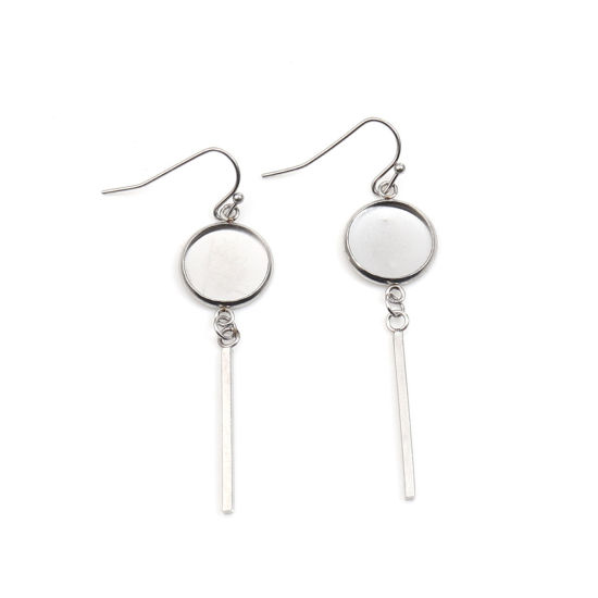 Immagine di 304 Acciaio Inossidabile Ganci per Orecchini Tondo Tono Argento Basi per Cabochon (Adatti 12mm) 56mm x 14mm, Posta / Filo Dimensione: (21 misura), 4 Pz