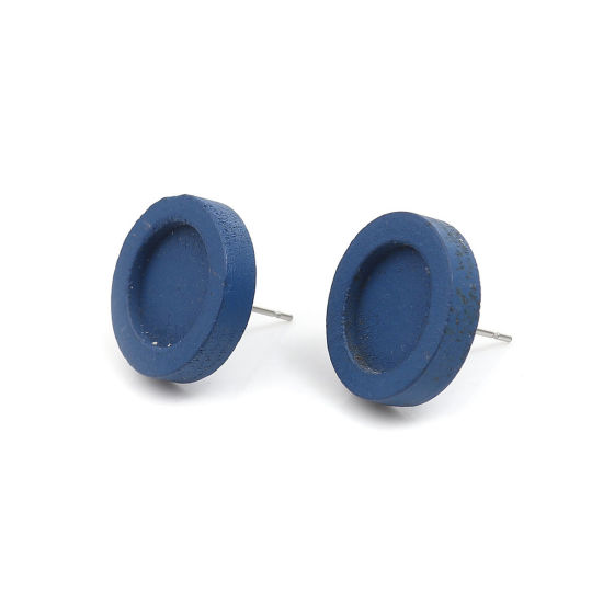Bild von Edelstahl Ohrring Ohrstecker Rund Cabochon Fassung (für 12mm) 18mm D., Drahtstärke: (21 gauge), 1 Packung Blau 10Stück/Packung)