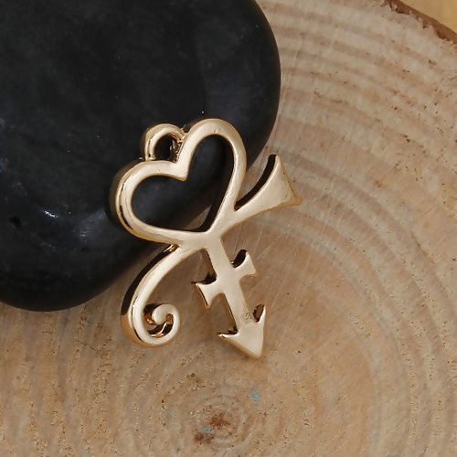 Picture of Zinc Based Alloy Prince Symbol Charms Arrowhead Gold Plated Heart Hollow 23mm( 7/8") x 20mm( 6/8"), 5 PCs