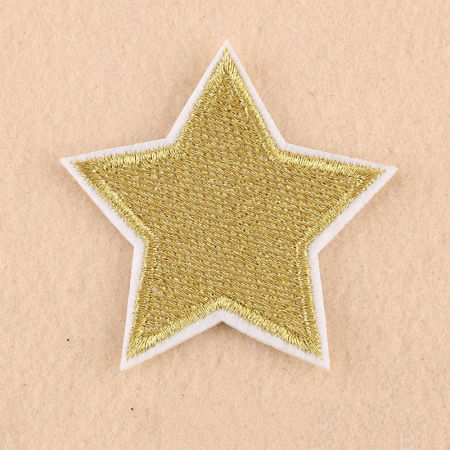 Fabric Iron On Patches Appliques (With Glue Back) Craft Yellow Pentagram Star 56mm(2 2/8") x 55mm(2 1/8"), 10 PCs