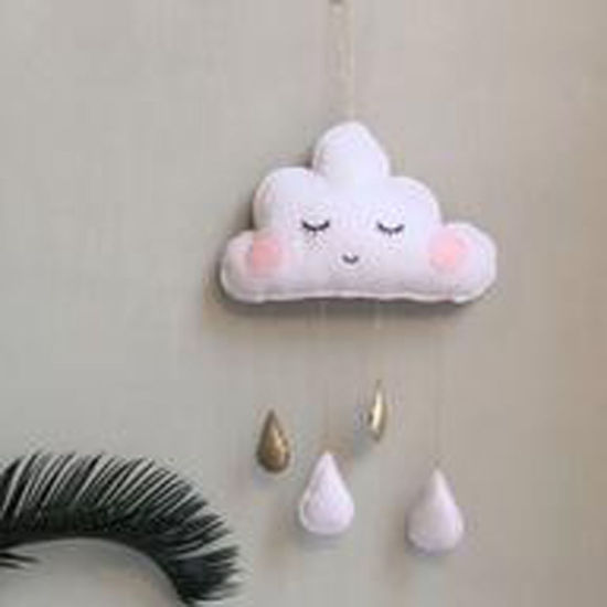 Picture of Polyester Hanging Decoration Cloud White & Pink 40cm x 26cm, 1 Piece