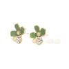 Picture of Zinc Based Alloy Ear Post Stud Earrings Findings Flower Gold Plated Green Enamel Clear Rhinestone W/ Loop 13mm x 13mm, Post/ Wire Size: (21 gauge), 4 PCs