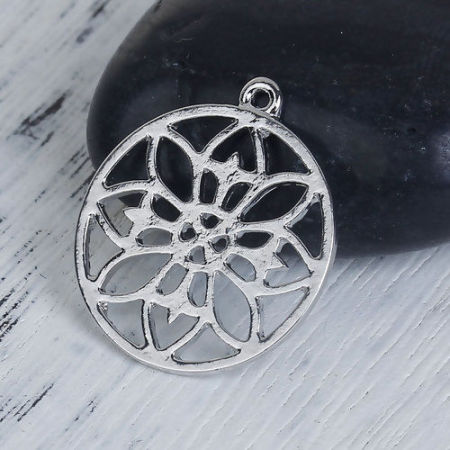 Zinc Based Alloy Buddhism Mandala Charms Round Hollow 