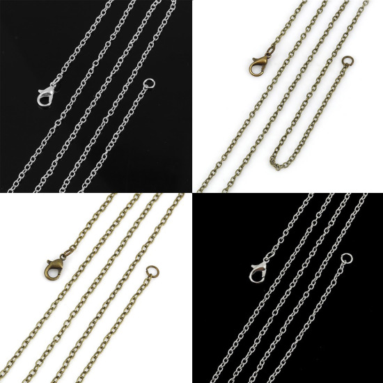 Picture of Iron Based Alloy Link Cable Chain Necklace Silver Plated 51cm(20 1/8") long, Chain Size: 3x2.3mm( 1/8" x 1/8"), 1 Packet ( 12 PCs/Packet)