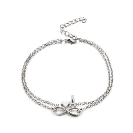 Bracelets Silver Tone Infinity Symbol Initial Alphabet/ Capital Letter Message " A " 21cm(8 2/8") long, 1 Piece