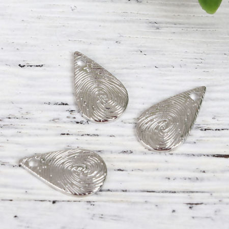 Украшение Дактилограммы Цинковый Сплав Подвески Водяная Капля Серебряный Тон 14мм x 9мм, 50 ШТ