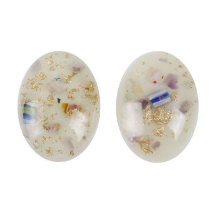 Resin & Crushed Gravel Stone Dome Seals Cabochon Oval Beige Foil 33mm(1 2/8") x 24mm(1"), 10 PCs
