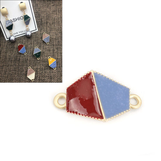 Bild von Zinklegierung Verbinder Unregelmäßig Matt Gold Rotweinfarben mit Geometrisch Muster Emaille 23mm x 14mm, 10 Stück