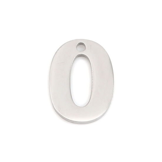 Immagine di 304 Acciaio Inossidabile Charms Numero Tono Argento Messaggio " 0 " 12mm x 9mm, 1 Pz