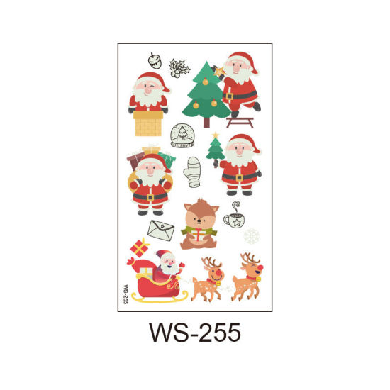 Picture of Paper Glow In The Dark Removable Waterproof Metallic Temporary Tattoo Sticker Body Art Christmas Santa Claus Tree Multicolor 10.5cm x 6cm, 1 Sheet