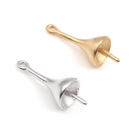 Picture of 1 Piece 304 Stainless Steel Pearl Pendant Connector Bail Pin Cap Wholesale Cone 16mm x 6mm, Pin Thickness: 0.8mm