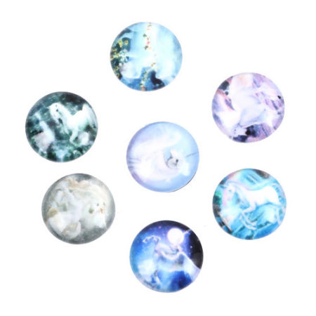 Glass Dome Seals Cabochon Round Flatback At Random Horse Pattern 12mm( 4/8") Dia, 20 PCs