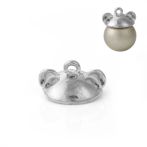 Bild von Zinklegierung Perlkappen Hut Ohr Silberfarbe (für Perlengröße: 14mm D.) 16mm x 8mm, 20 Stück