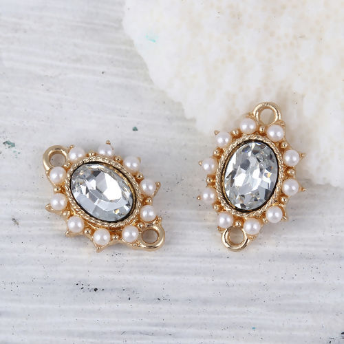 Picture of Zinc Based Alloy Style Of Royal Court Character Connectors Oval Imitation Pearl Clear Rhinestone 