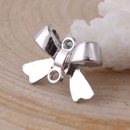 Zinc Based Alloy Connectors Bowknot Silver Tone 16mm x 11mm, 10 PCs