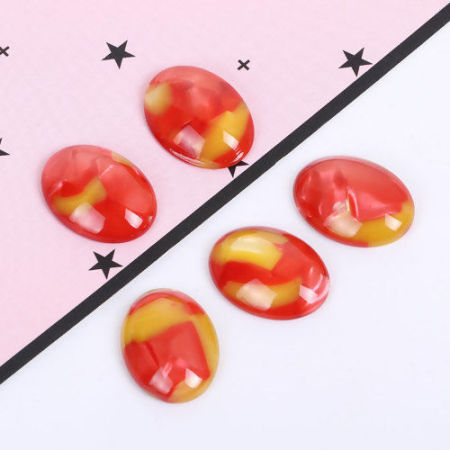 Acetic Acid Resin Acetimar Marble Dome Seals Cabochon Oval Red & Yellow 18mm( 6/8") x 13mm( 4/8"), 10 PCs