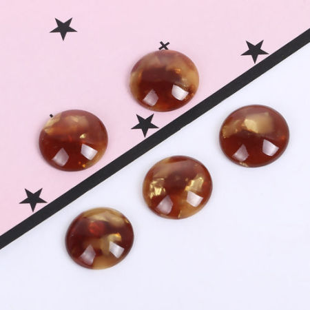 Acetic Acid Resin Acetimar Marble Dome Seals Cabochon Round Brown & Golden 12mm( 4/8") Dia, 10 PCs