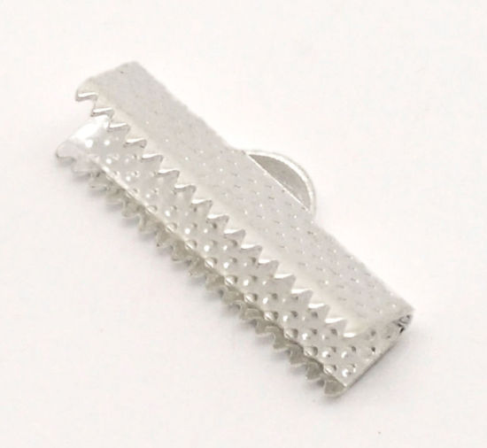 Image de 100 Fermoirs griffe pour Ruban Crimp Fin Argenté 20x8mm