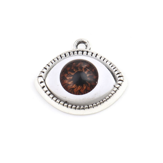 亜鉛合金 チャーム 目 銀古美 ブラウン 22mm x 20mm、 10 個 の画像
