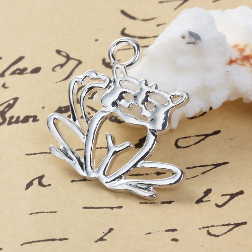 Picture of Zinc Based Alloy Charms Cat Animal Hollow 