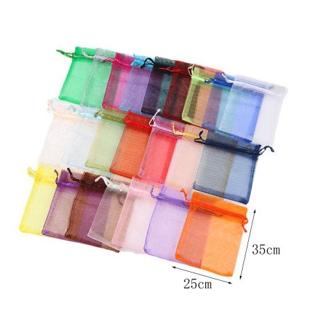 Wedding Gift Organza Drawstring Bags Rectangle Golden (Usable Space: 30x24cm) 34cm x 24cm, 10 PCs