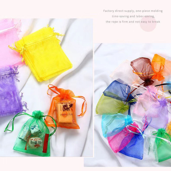 Picture of Wedding Gift Organza Drawstring Bags Rectangle Golden (Usable Space: 30x24cm) 34cm x 24cm, 10 PCs