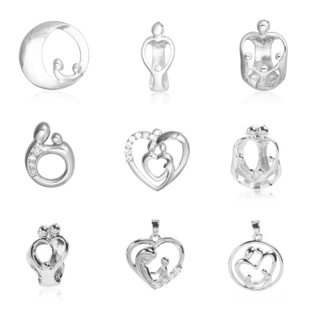 Latón Colgantes Charms Madre & Niños Tono de Plata Hueco 25mm x 14mm, 2 Unidades