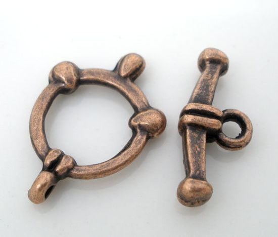 Picture of Copper Toggle Clasps Round Copper Stripe Carved