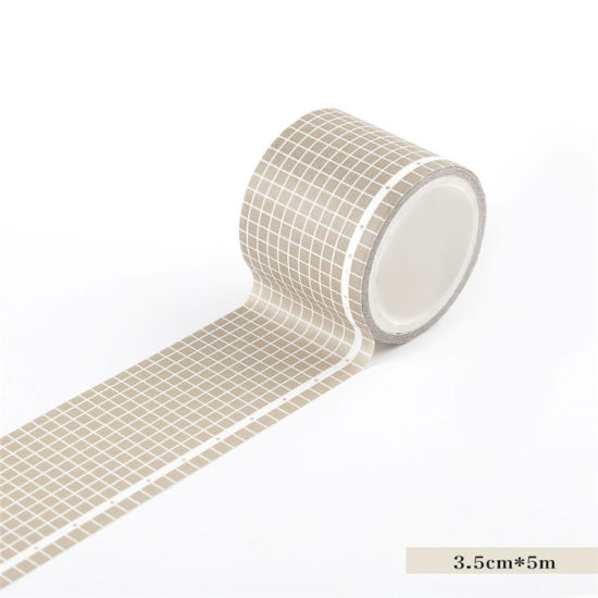 Picture of Adhesive Washi Tape Light Brown Grid Checker 3.5cm, 1 Piece (Approx 5 M/Roll)