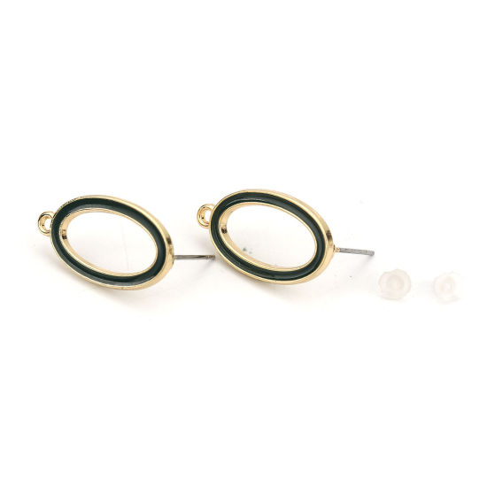 亜鉛合金 イヤリング イヤリングパーツ 楕円形 金メッキ 緑 エナメル　ループ付き 23mm x 13mm、 ワイヤーサイズ: （21号）、 10 個 の画像