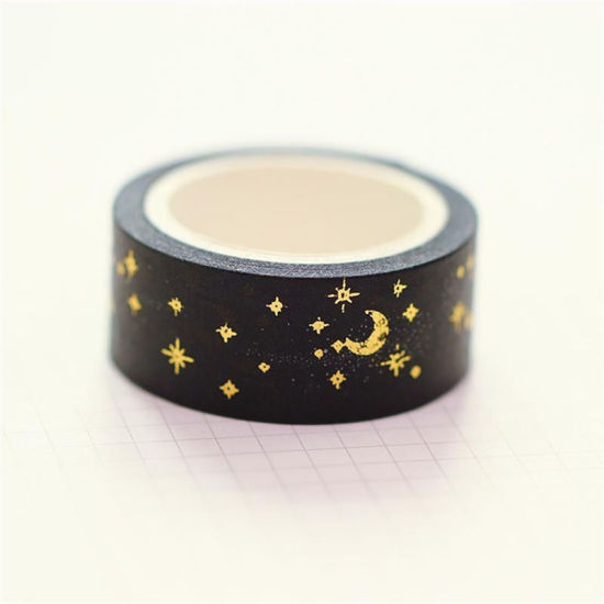 Picture of Adhesive Washi Tape Black & Gold Star Moon 15mm, 1 Piece (Approx 5 M/Roll)