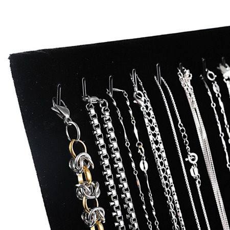 Velvet Jewelry Necklace Displays Stand Rack Rectangle Black 25.3cm(10") x 20.3cm(8") , 1 Piece