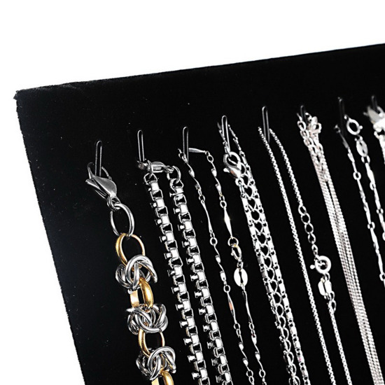 Picture of Velvet Jewelry Necklace Displays Stand Rack Rectangle Black 25.3cm(10") x 20.3cm(8") , 1 Piece