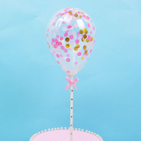 Latex Cupcake Picks Toppers Balloon Pink Bowknot Pattern Sequins 1 Set