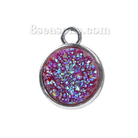 Zinc Based Alloy & Resin Druzy/ Drusy Charms Round Disc