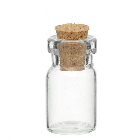 Picture of Glass Bottles Cylinder Jewelry Vials Transparent W/ Cork Stoppers 