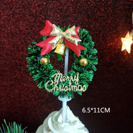 Bild von Plastik Kuchen Einlegekarten Weihnachten Weihnachtskranz Rot & Grün Schleife Muster 11cm x 6.5cm, 1 Stück