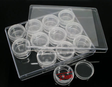 Acrylic Beads Organizer Container Storage Box Round Transparent 12.8cm x 9.7cm(5"x3 7/8"), 1 Set (12 PCs/Set)