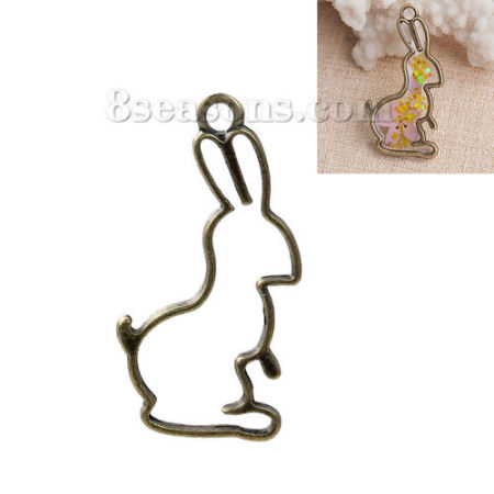 Zinc Based Alloy Open Back Bezel Pendants For Resin Rabbit Animal 